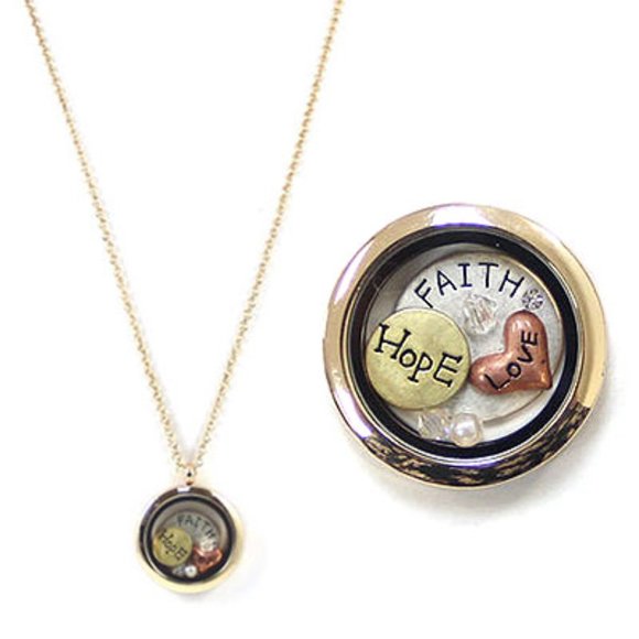 Jewelry - Faith Hope Love Gold Tone Floating Charms Locket